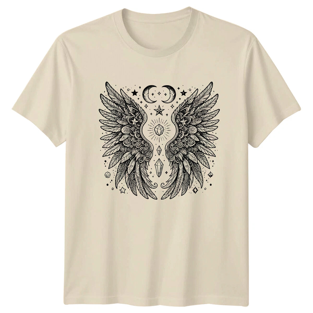 Angel Wings Crystal Celestial Magic T-Shirt Boho Moon Stars Graphic