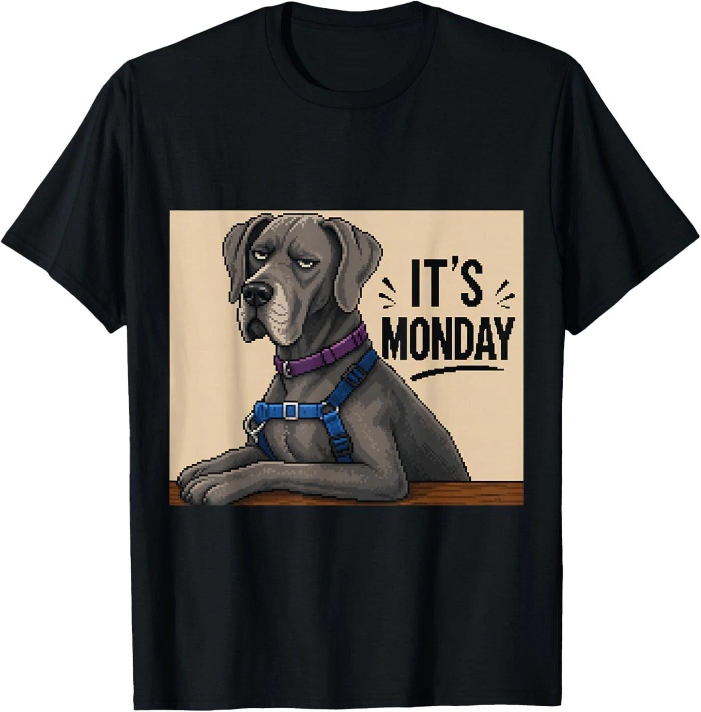 Funny Grumpy Dog Monday Pixel Art Great Dane T-Shirt
