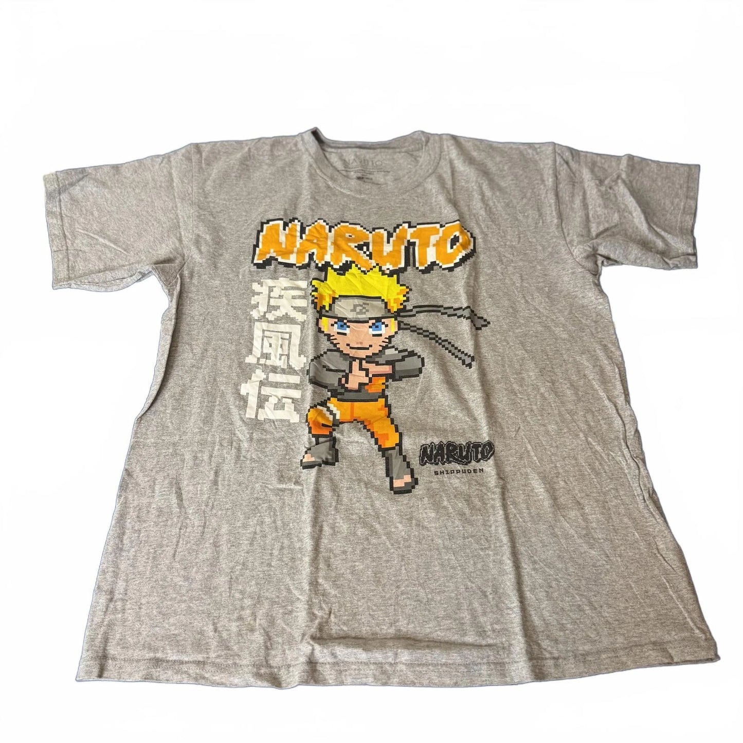 Naruto Shippuden Pixel Graphic T-Shirt Gray Large
