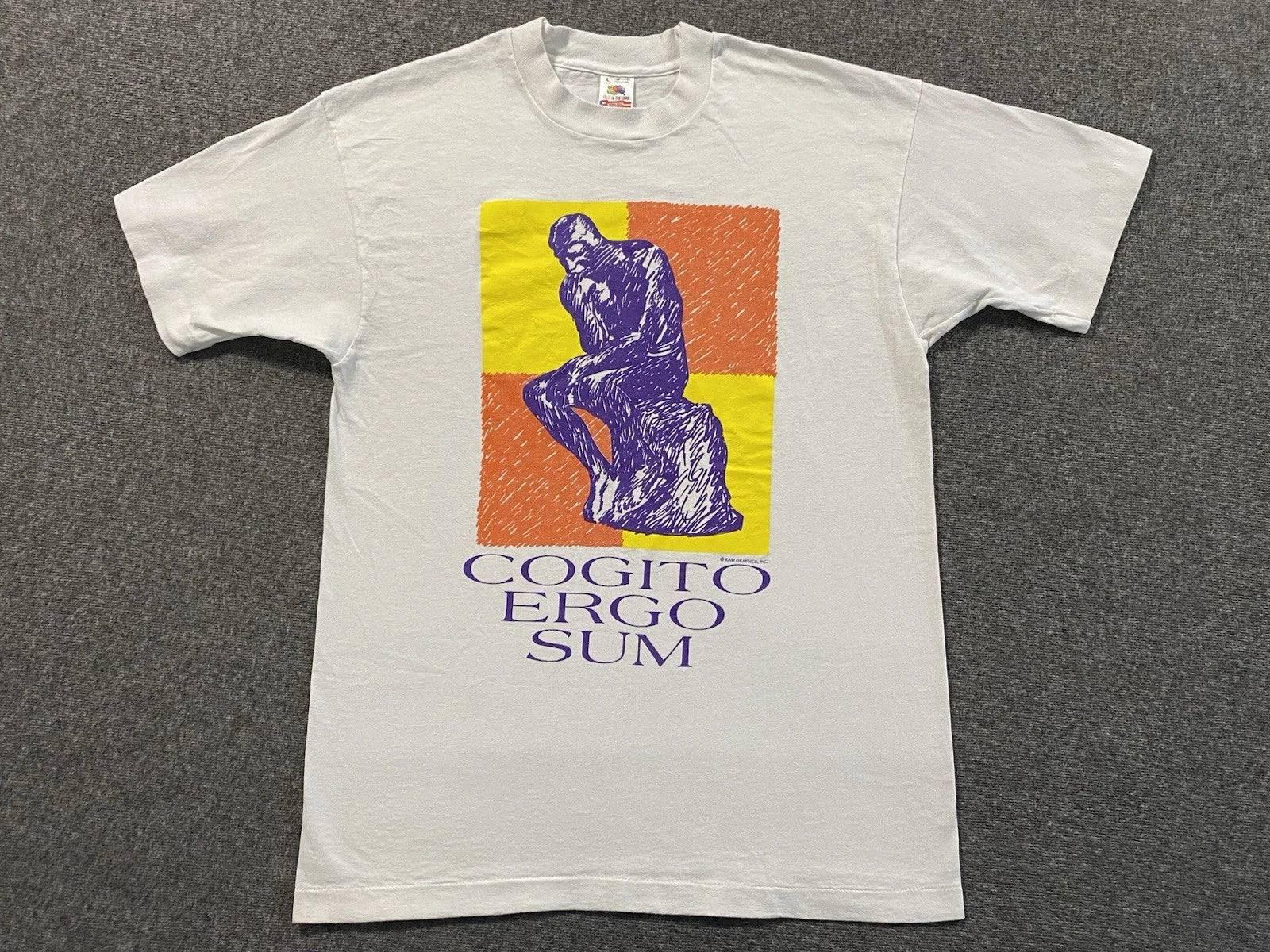 Vintage 90s The Thinker Rodin Pop Art T-Shirt Size L Single Stitch Made In USA