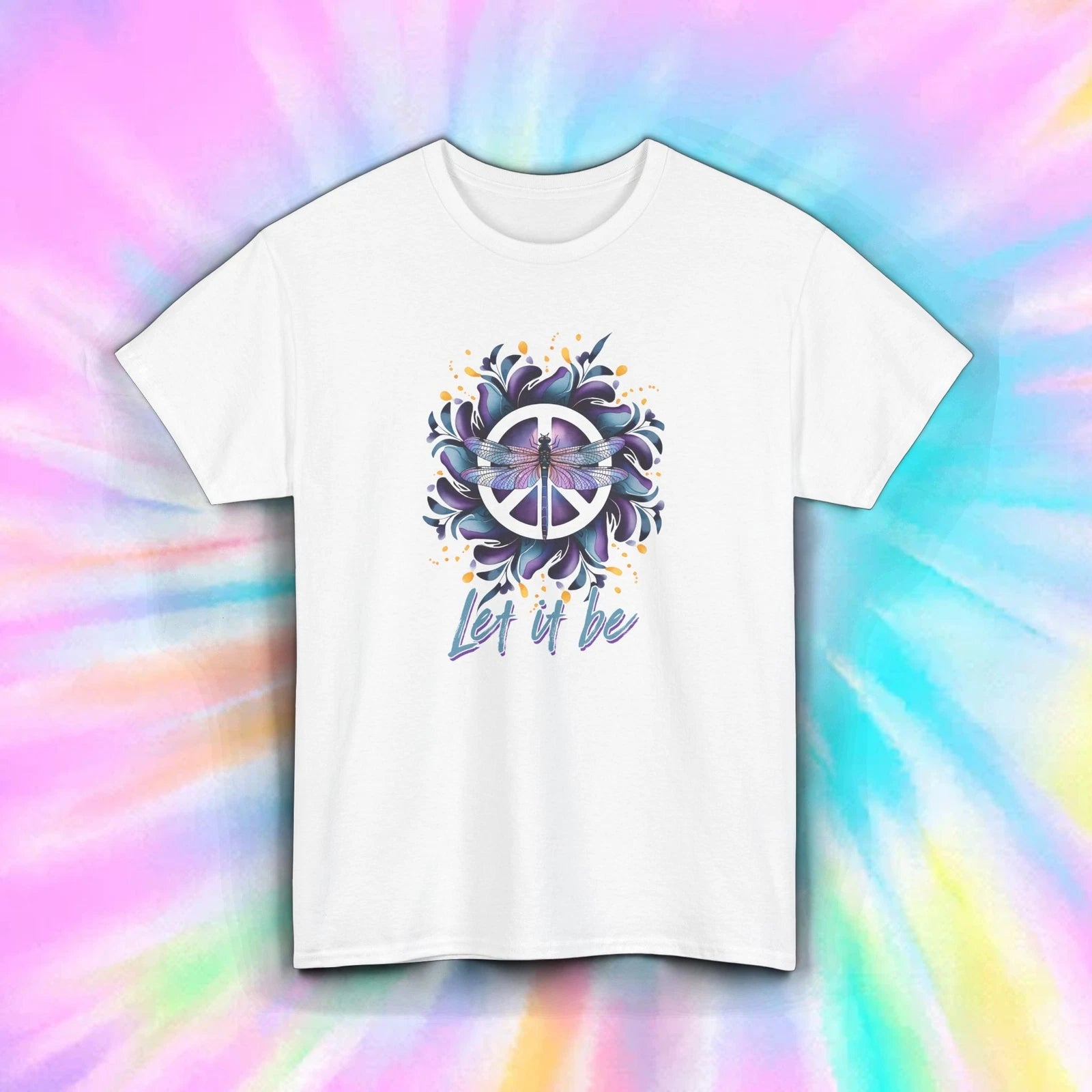 Let It Be Dragonfly Shirt Peace Symbol Retro Boho Spiritual Vibes Tee S-5XL