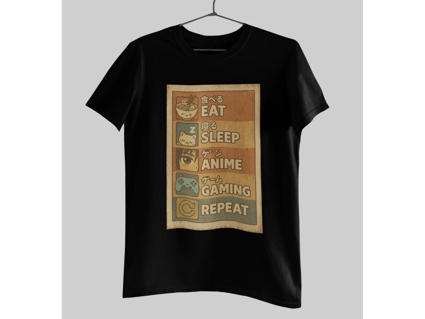 Eat Sleep Anime Gaming Repeat T-Shirt Retro Pixel Art Tee 100% Softstyle Cotton
