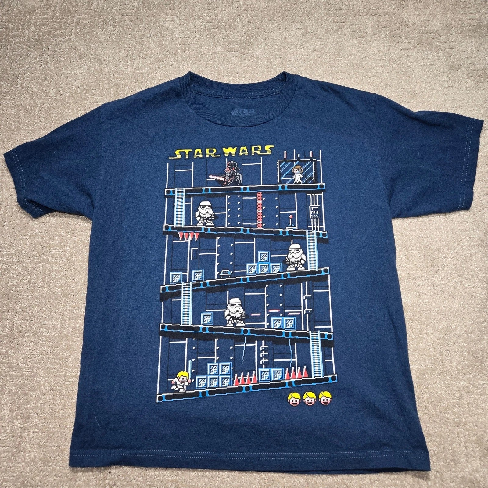 Star Wars Mens Navy Blue 8-Bit Retro Video Game Graphic T-Shirt XL Pixel Art