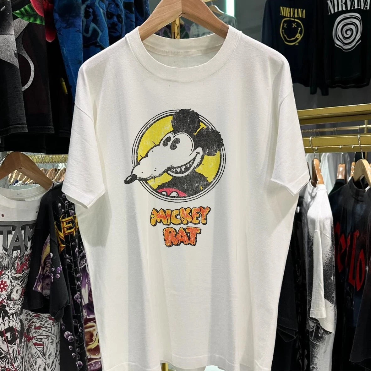 80s-90s Mickey Rat Rare T-Shirt White XL