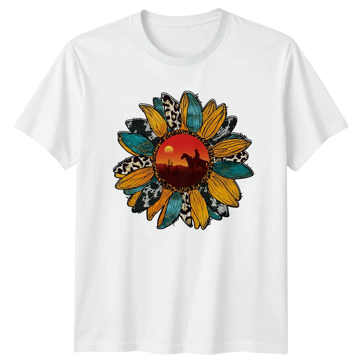Cowboy Sunflower Womens T-Shirt Boho Western Birthday Gift For Her