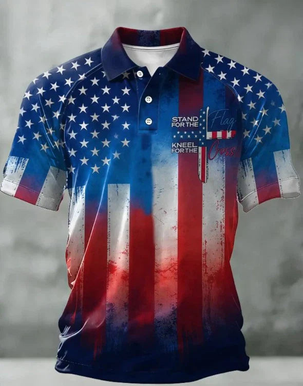 USA Flag Polo Shirt, Stand For Flag Kneel Cross Patriotic Apparel