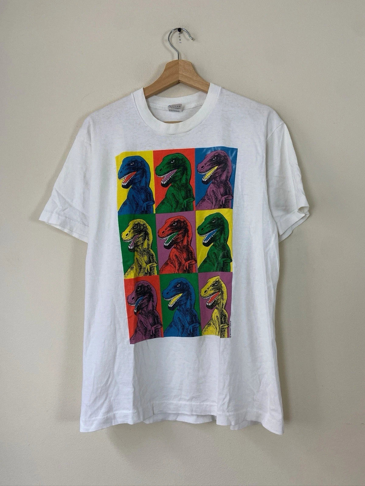 Vintage 90’s Dinosaur Andy Warhol x Stanley Desantis Graphic Art White Tee - M