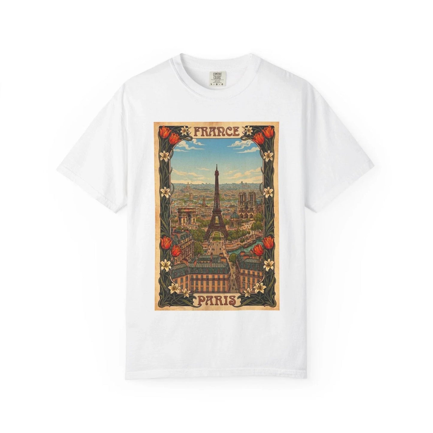 Vintage Paris Eiffel Tower Shirt French Art Poster Travel Souvenir Graphic Tee