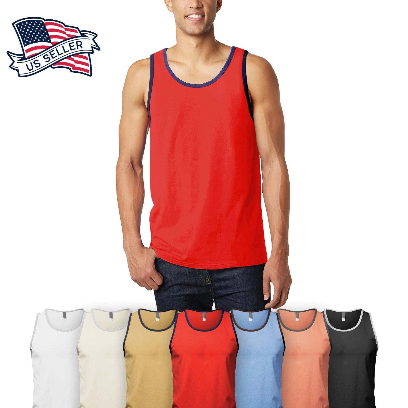 Men's Tank Top Muscle Gym Sleeveless Plain T-Shirts Tee A-Shirt 100%Cotton NEW