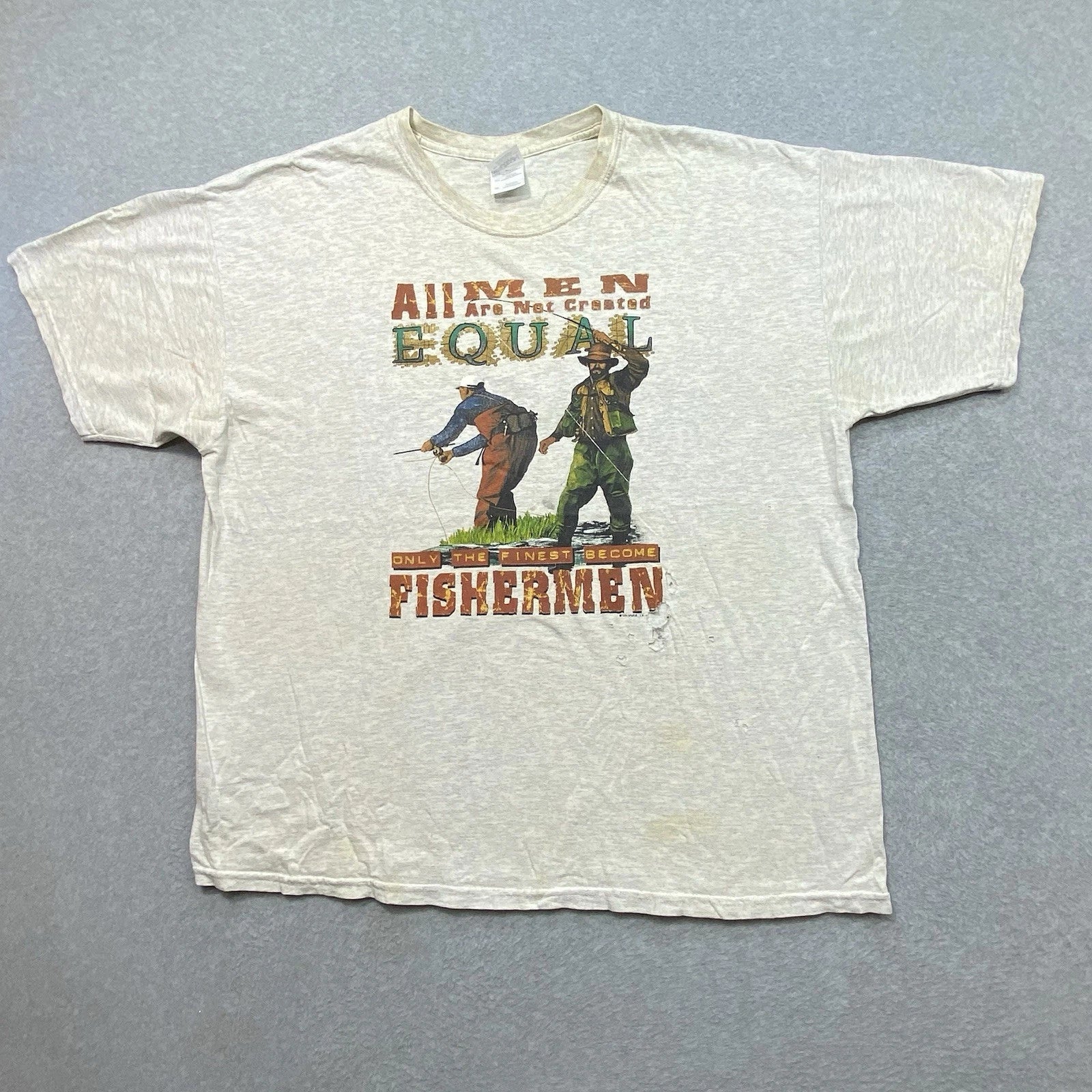 Y2K Fishermen T-Shirt Men’s Sz XL Graphic Outdoors Thrashed Distressed