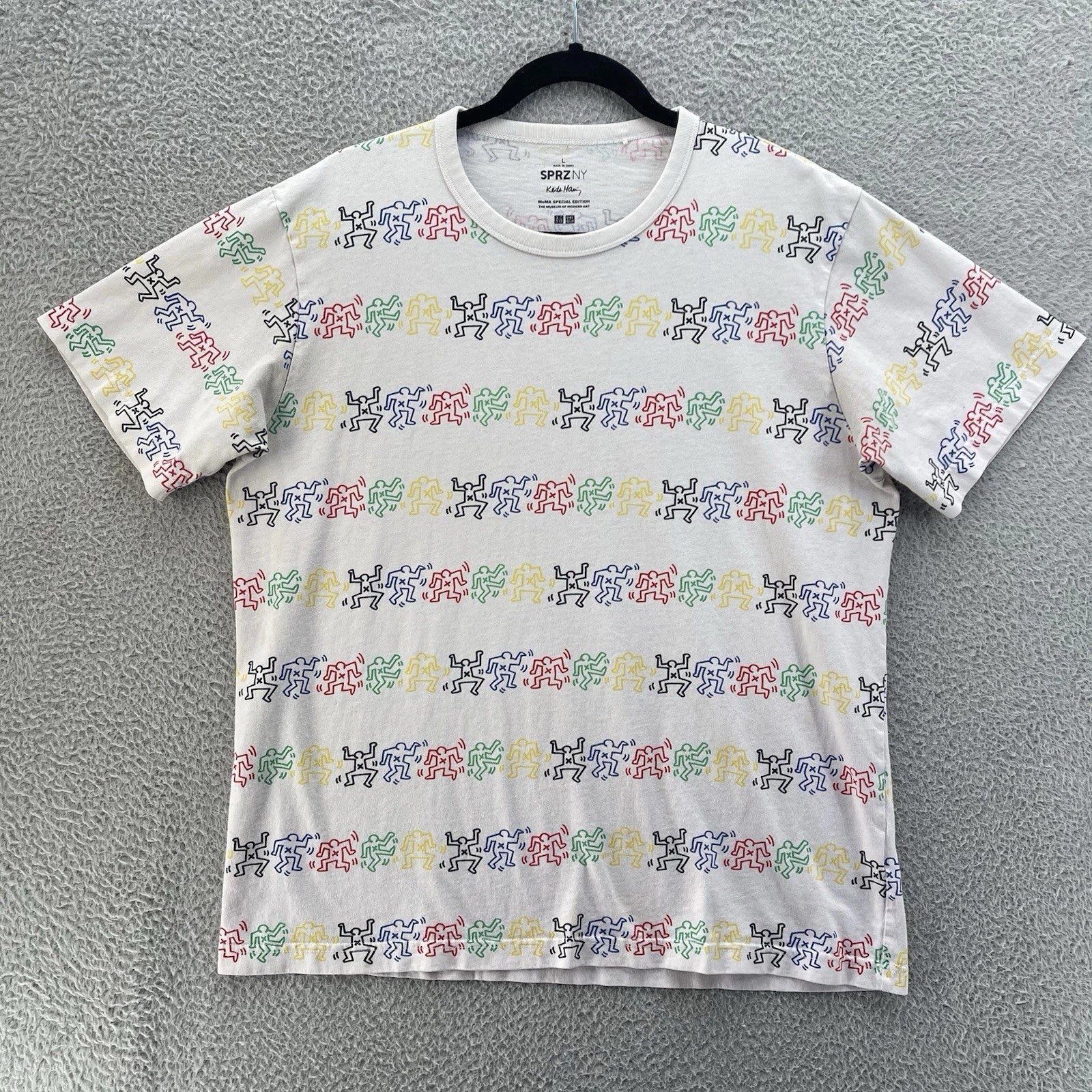 Keith Haring SPRZ Uniqlo T Shirt Large All Over Print Pop Art Dance Best Buddies