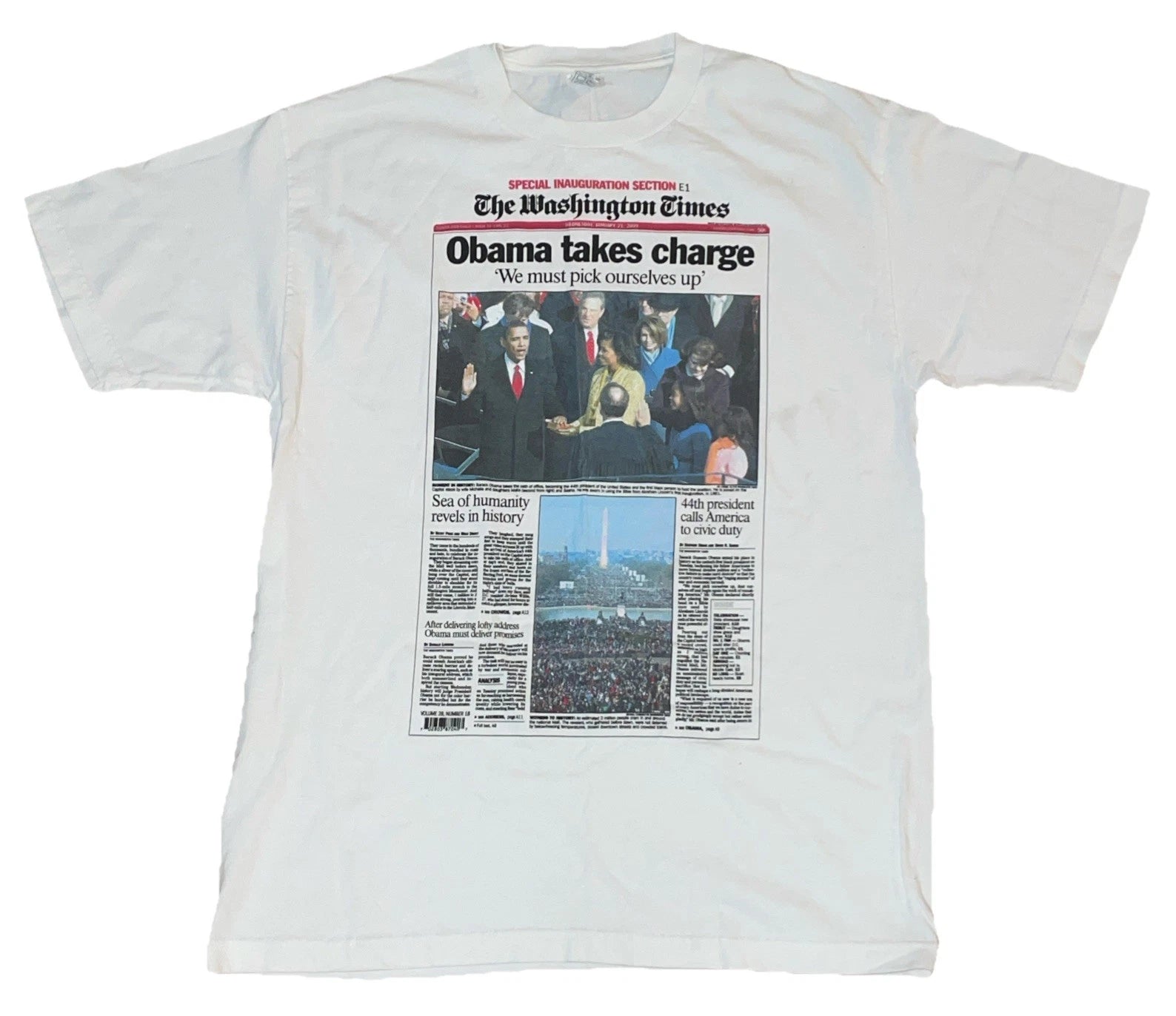 Y2K Obama Washington Times Newspaper Cover White Cotton T-Shirt Mens Large