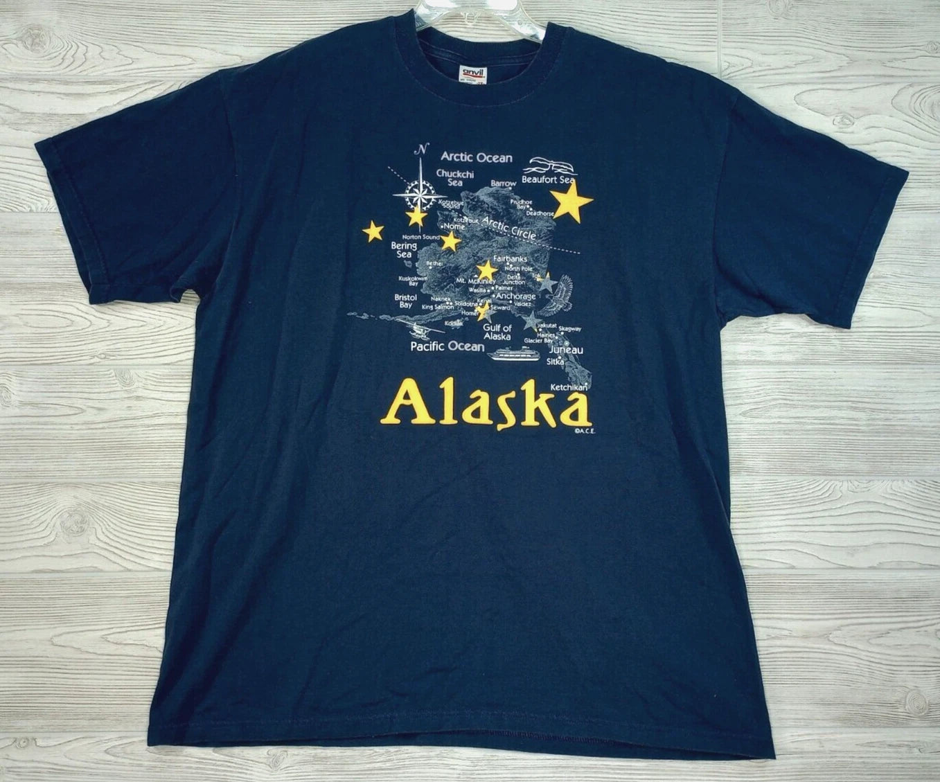 Vintage Alaska Shirt 2XL State Map Geography Souvenir Tourist Tee ACE Y2K
