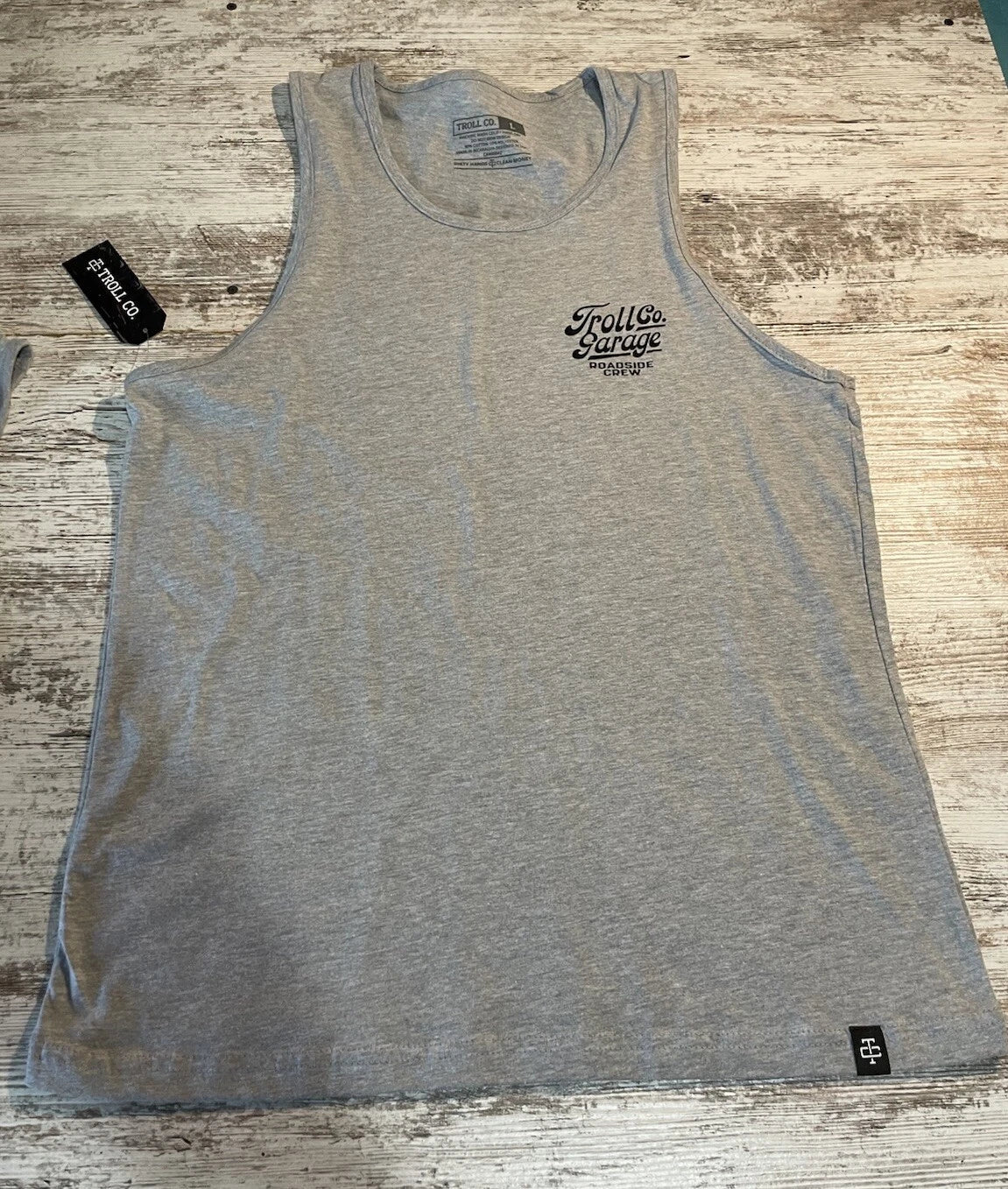 Troll Co. Garage Crew Tank Roadside Crew Grey Tank Top, Size Large