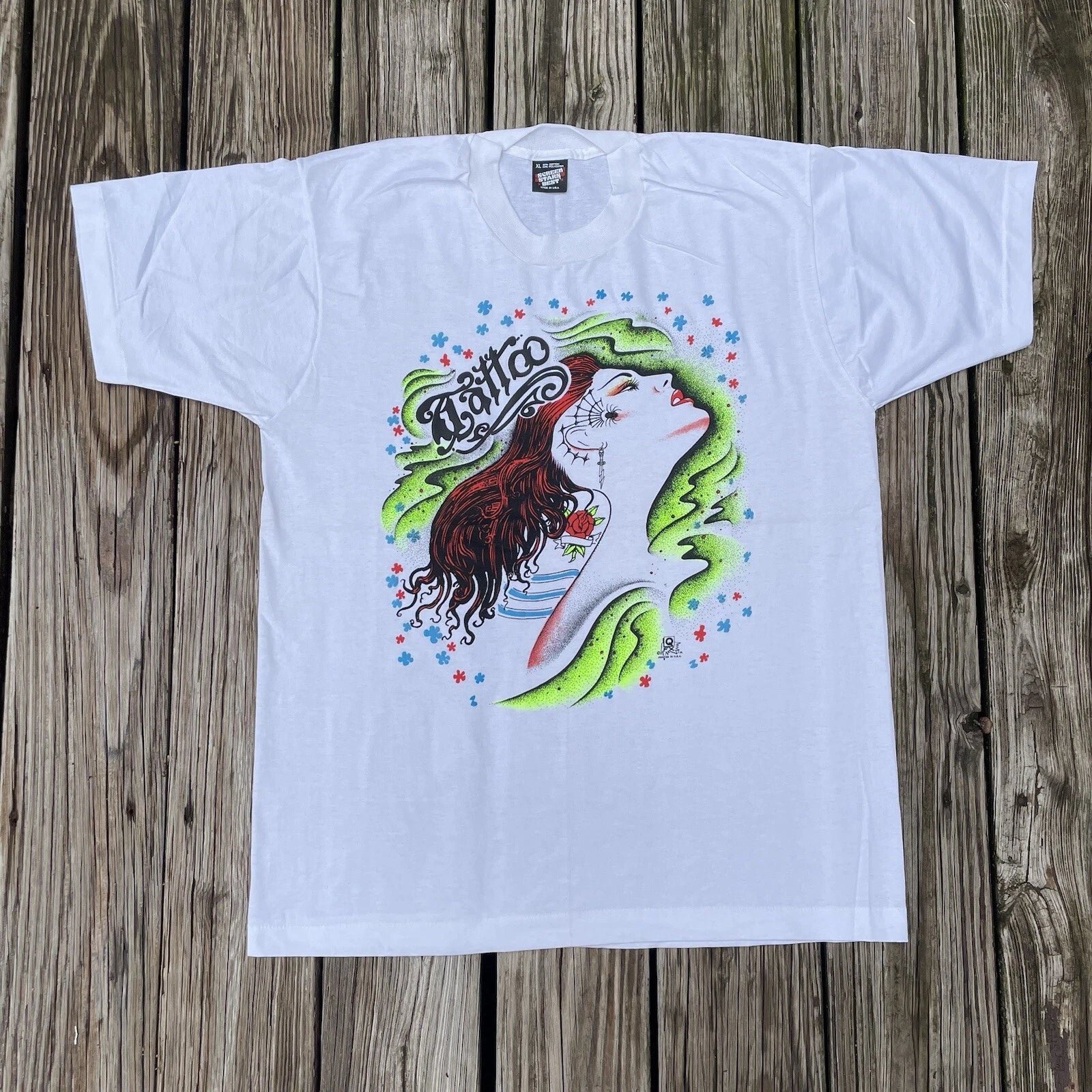 VTG Ed Hardy Style Tattoo T Shirt Size XL Single Stitch