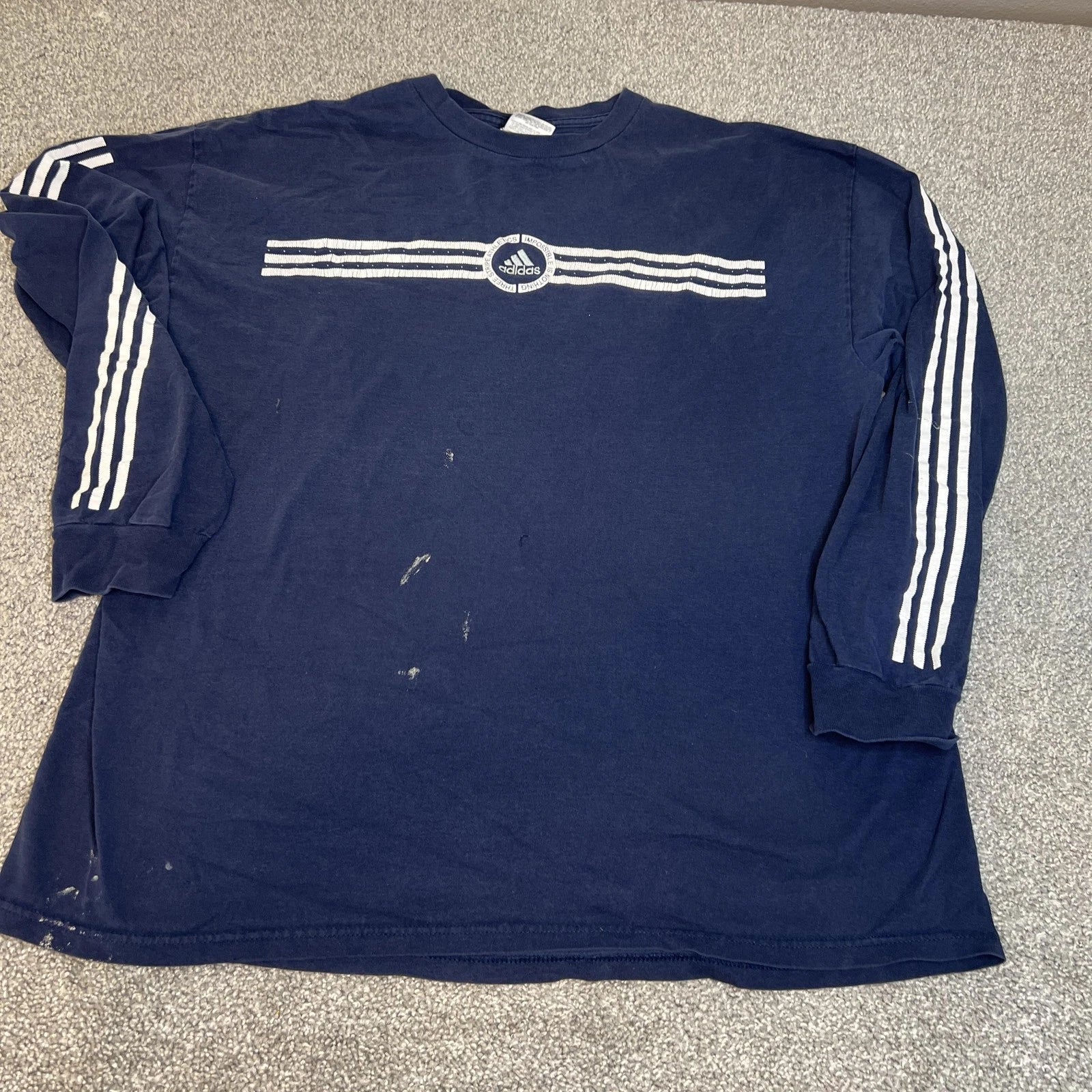 vtg Adidas Shirt Mens XL Blue white 3-Stripes Crewneck Logo Cotton y2k soccer
