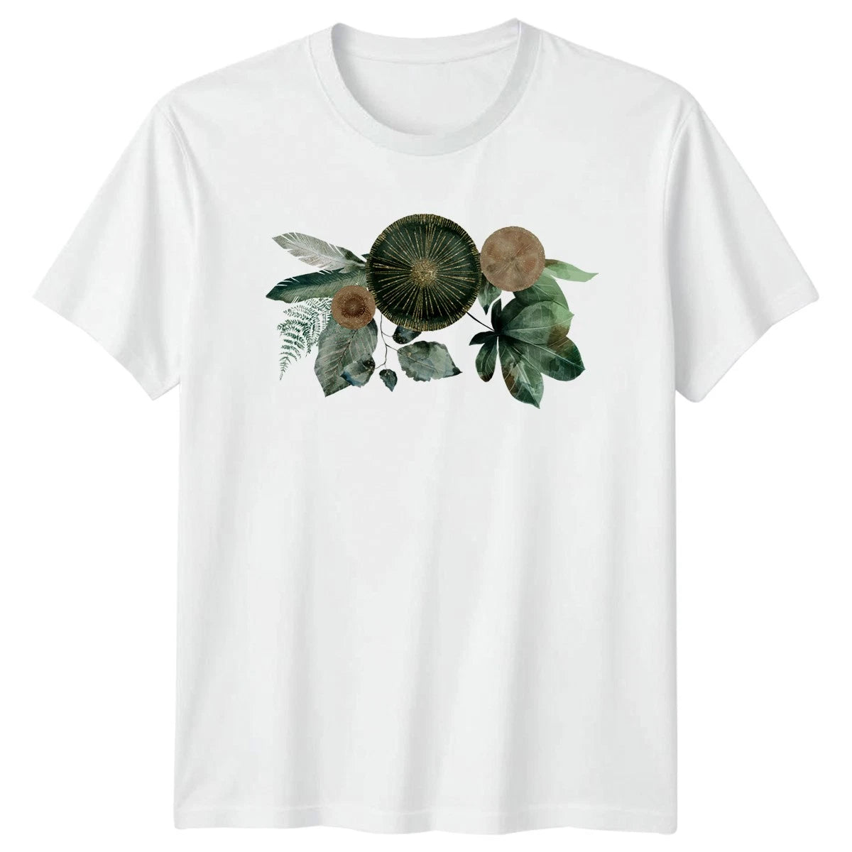 Watercolor Green Gold Botanical Foliage Womens T-Shirt Boho Chic Botanical