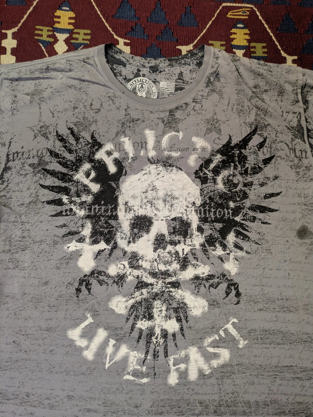 Y2K Affliction Reversible T-Shirt, 2XL, Skull & Bones, Stars & Stripes