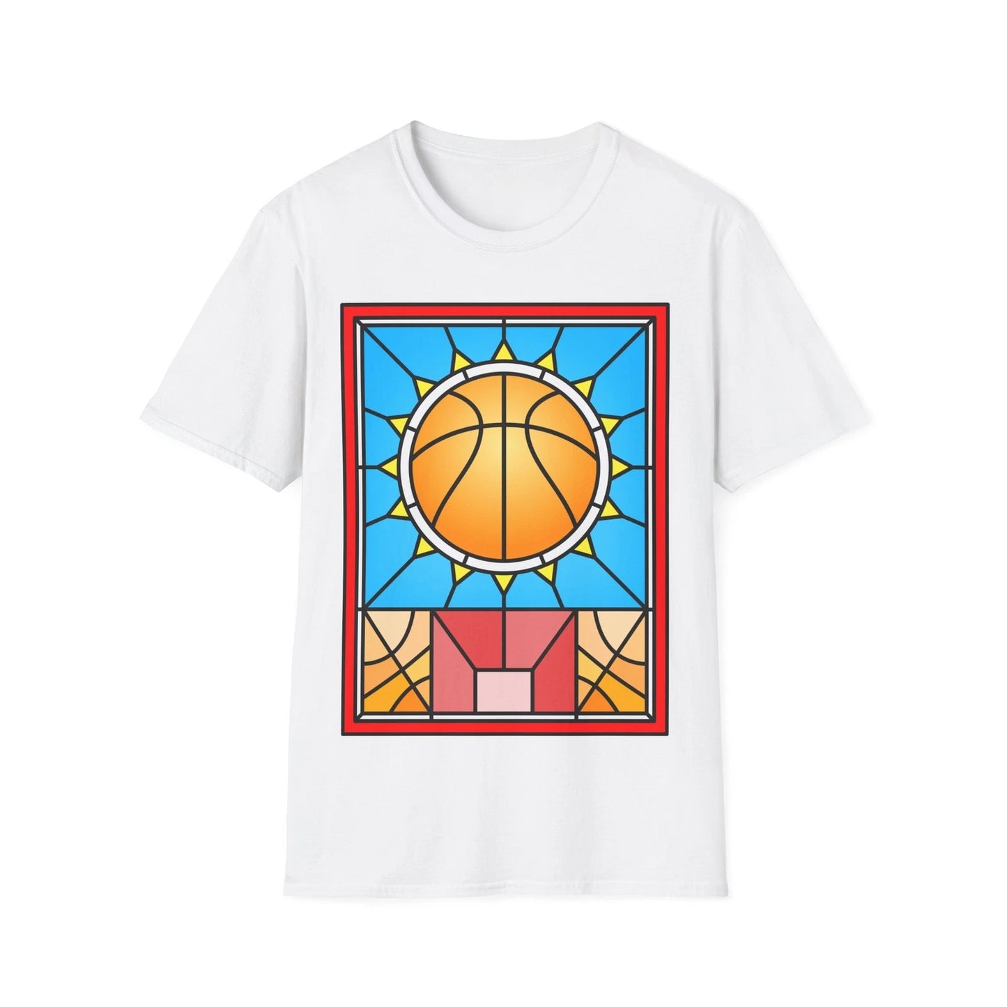 Basketball Stained Glass T-Shirt, Sports Graphic Tee, Ornamental Art, Pop Art
