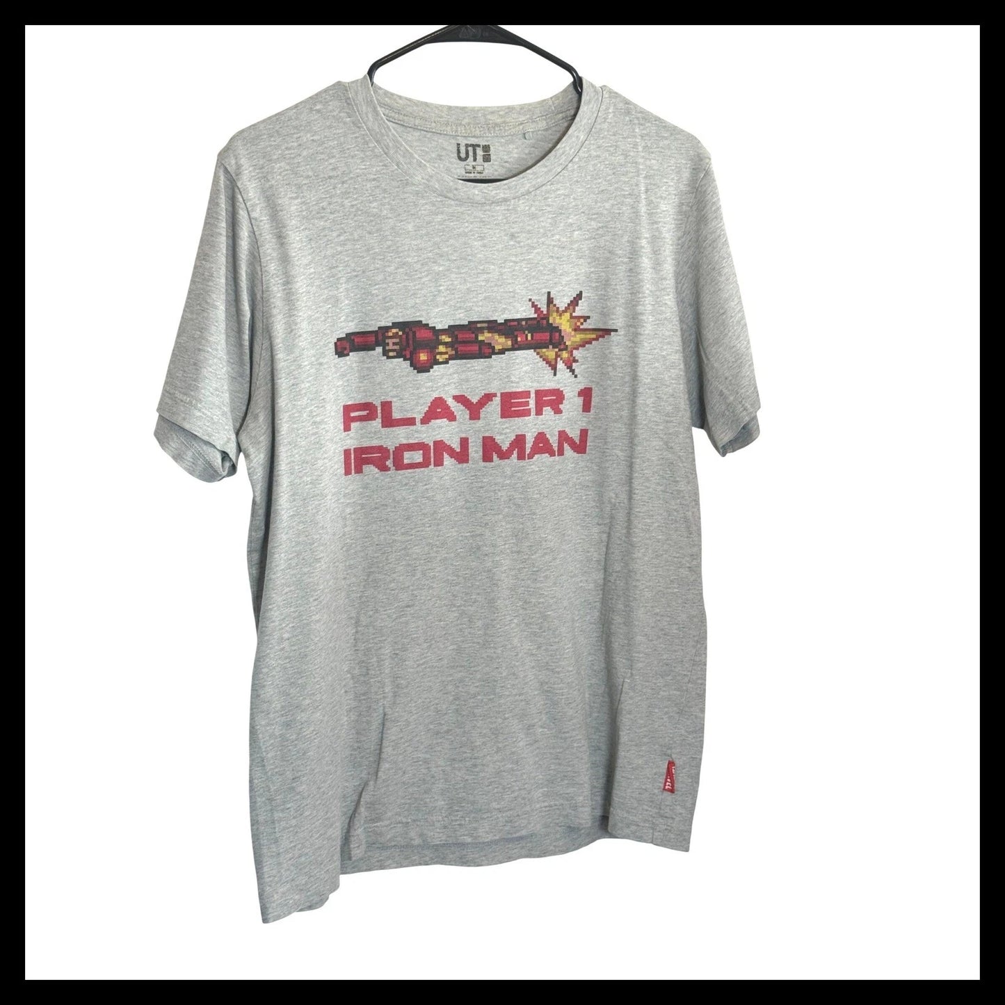 Uniqlo UT Marvel Iron Man Player 1 Pixel Art Graphic T-Shirt Gray Mens M 422557