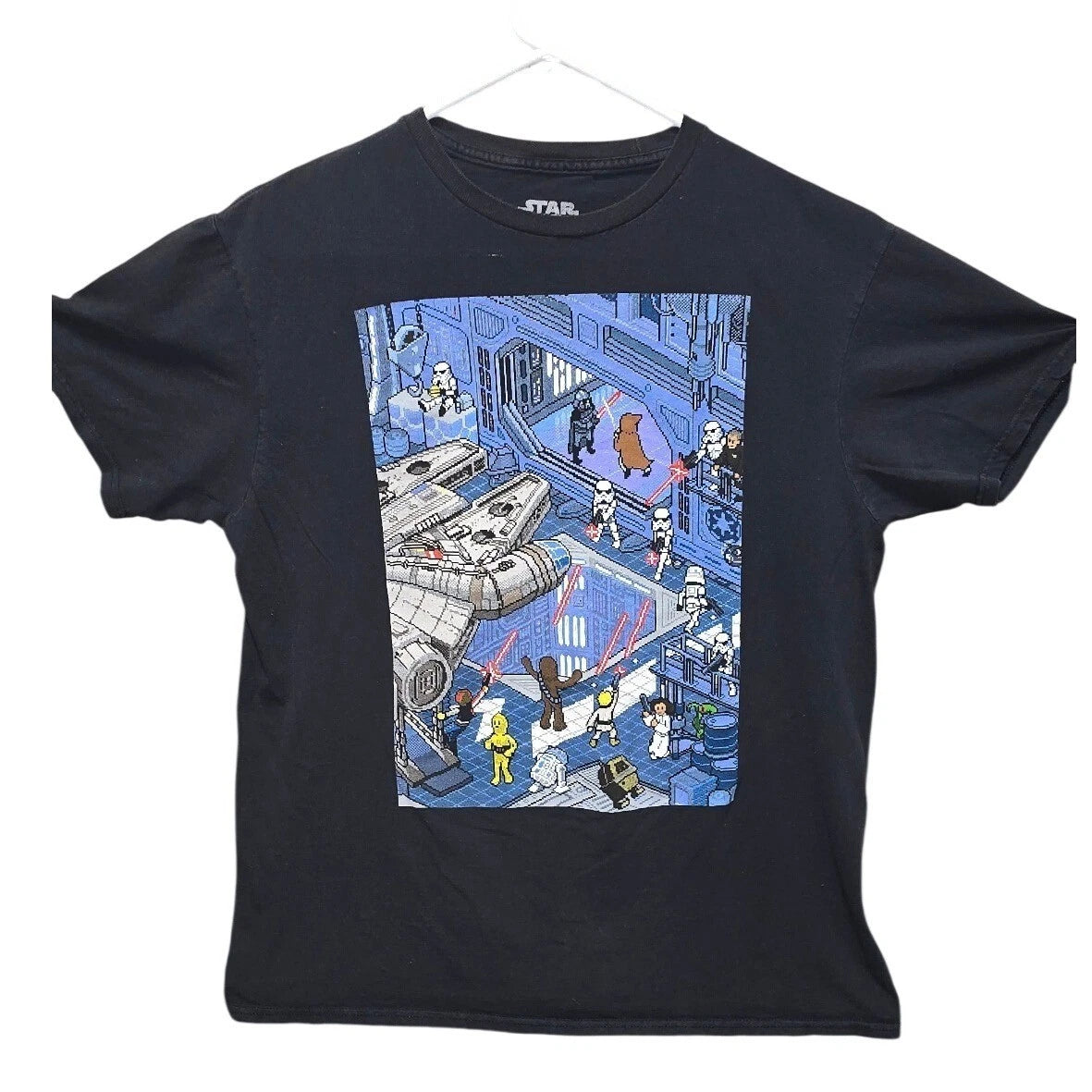 Star Wars Fifth Sun Mens Large Black 8-Bit Pixel Art Millennium Falcon T-Shirt