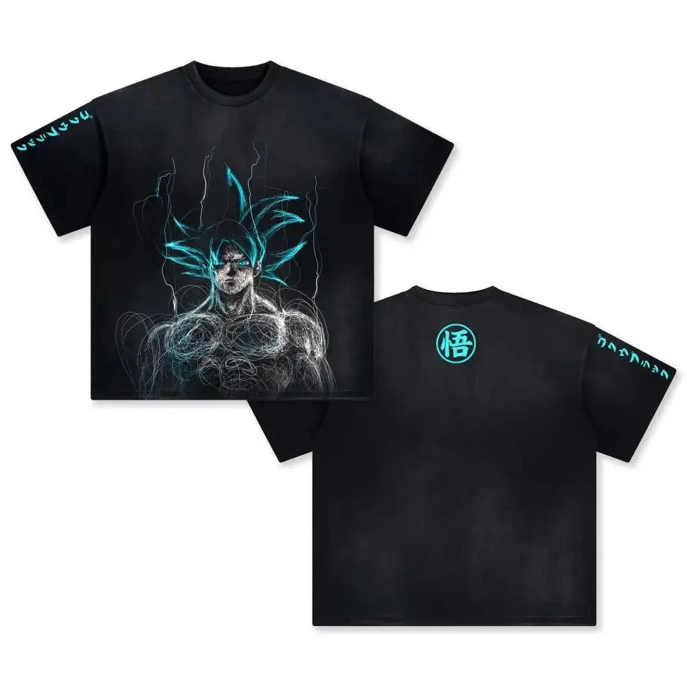 Dragon Ball Z Anime Acid Wash Graphic T Shirt Back Print Streetwear Y2K M-3XL