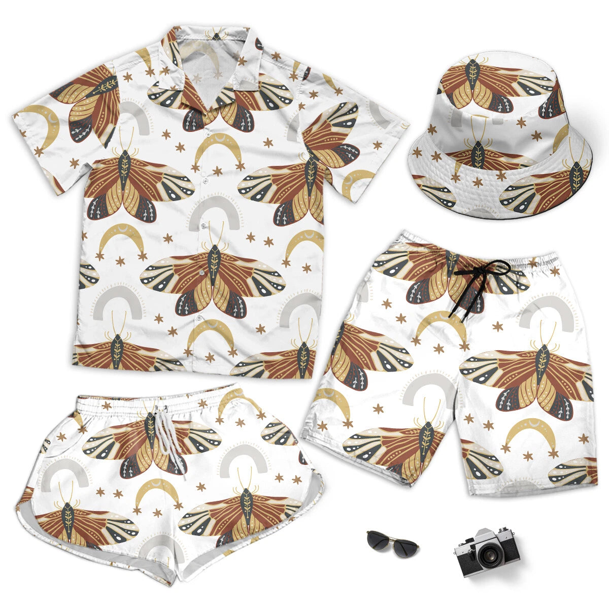 Boho Butterfly Seamless Short Beach Men Women Short And Hawaiian Shirt