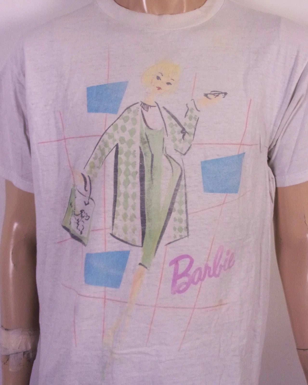 vintage 90s RARE Barbie T-Shirt Pop Art 1996 Mattel DISTRESSED Heavily Worn XL
