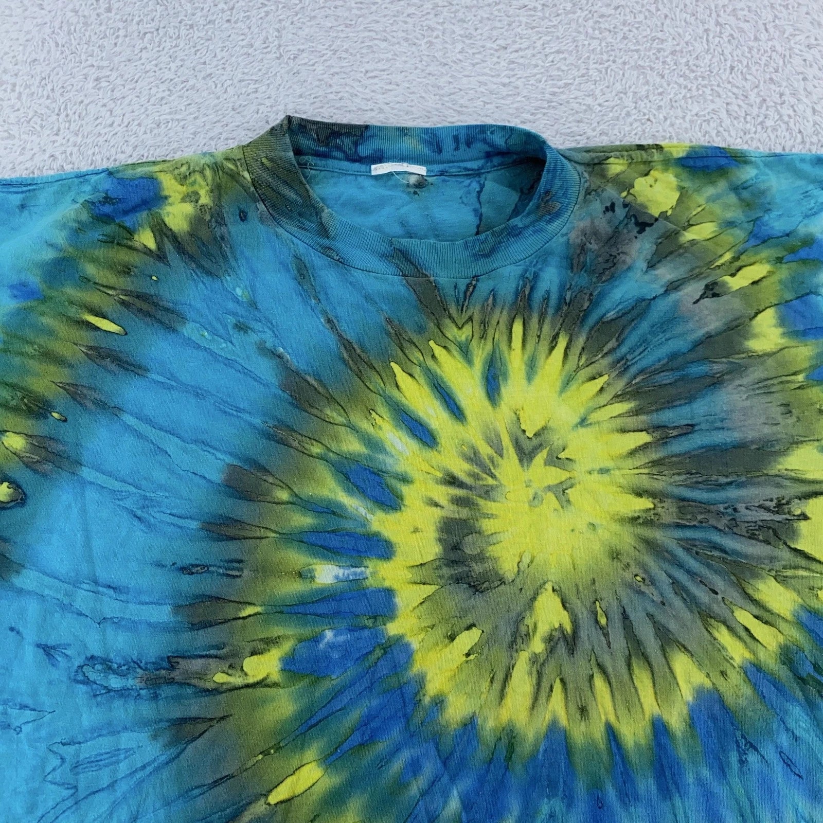 Vintage Spiral Tie Dye Shirt Mens XL Green Blue Hippie Festival Boho Tee