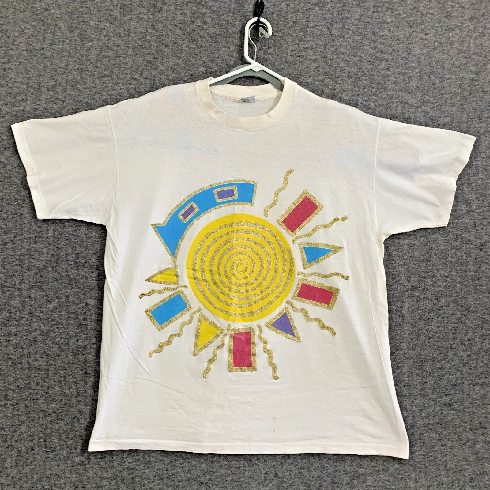 VTG Single Stitch Tee Shirt Sun Abstract Textured White 90s Y2K Yes US One Size