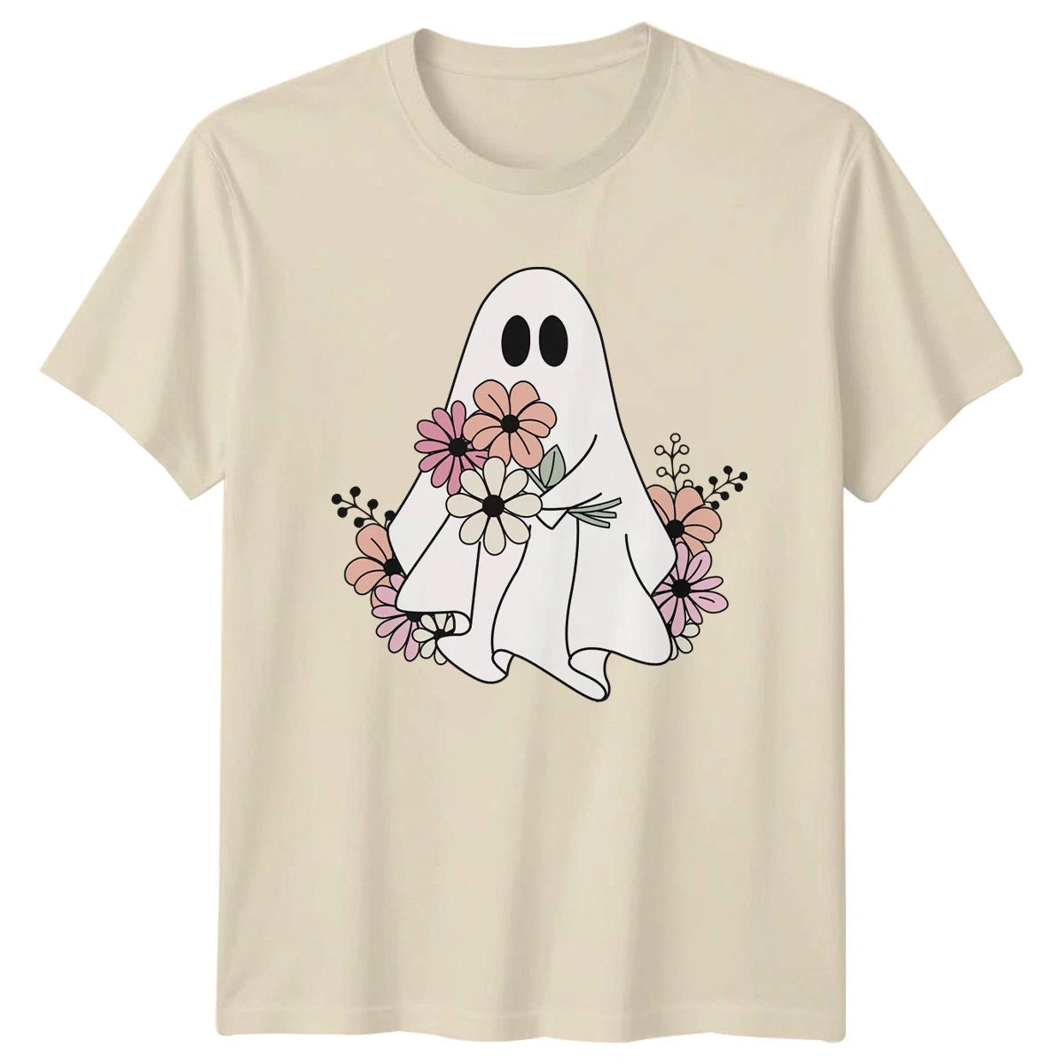 Floral Ghost Womens T-Shirt Boho Ghost Halloween Halloween Gift For Her