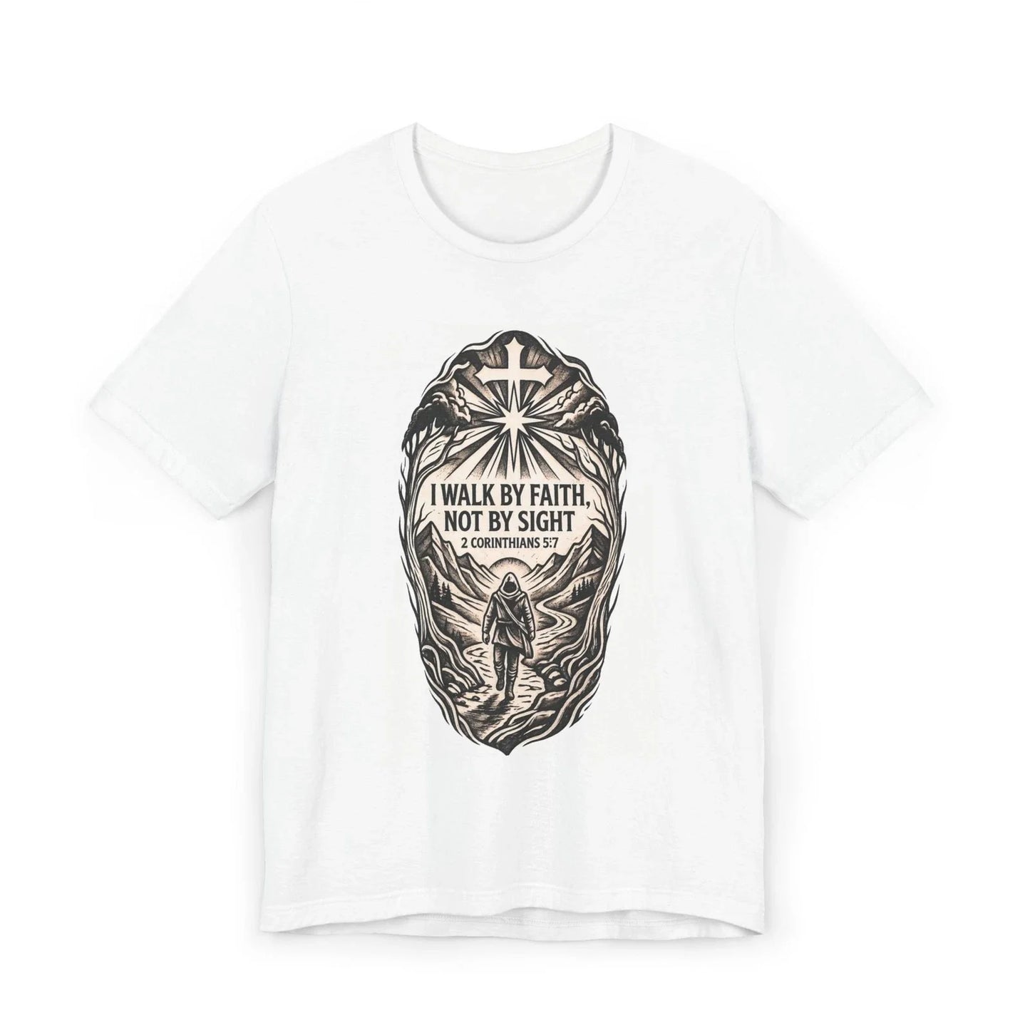 I Walk By Faith Not By Sight T-Shirt | Christian Faith Cross Graphic Tee
