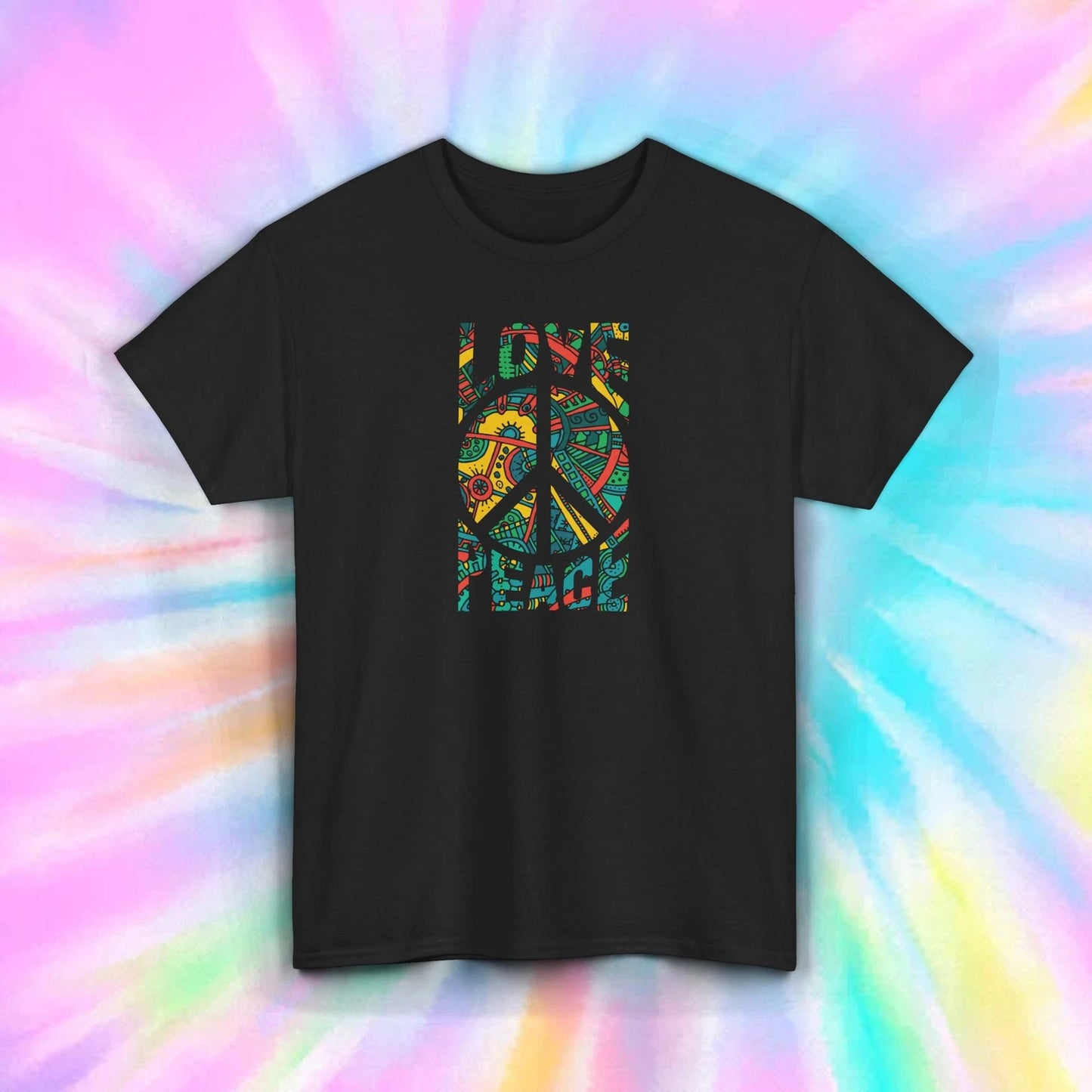 Love Peace T-Shirt Psychedelic Hippie Retro Groovy Design Tee S-5XL