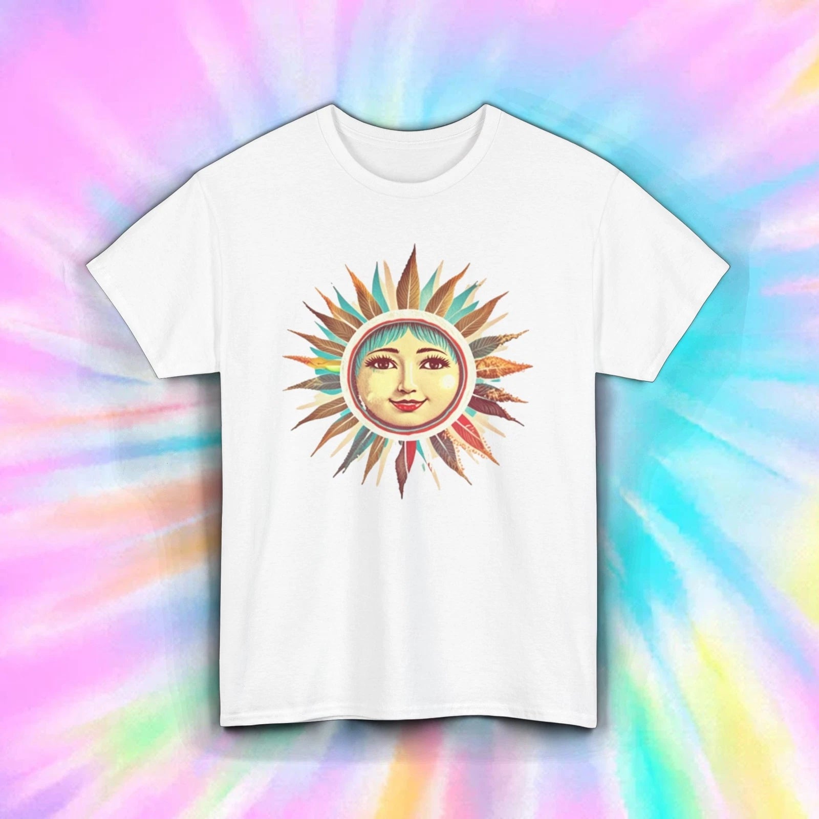 Vintage Sun Face Retro Celestial Boho Graphic Aesthetic Tee Shirt S-5XL