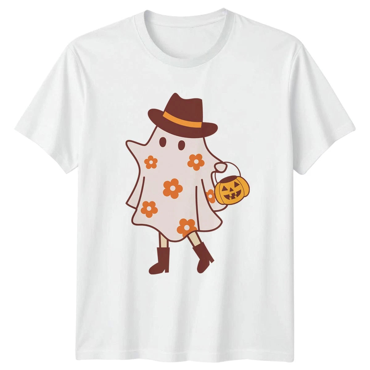 Floral Boho Cowboy Ghost Womens T-Shirt Western Halloween Gift For Her