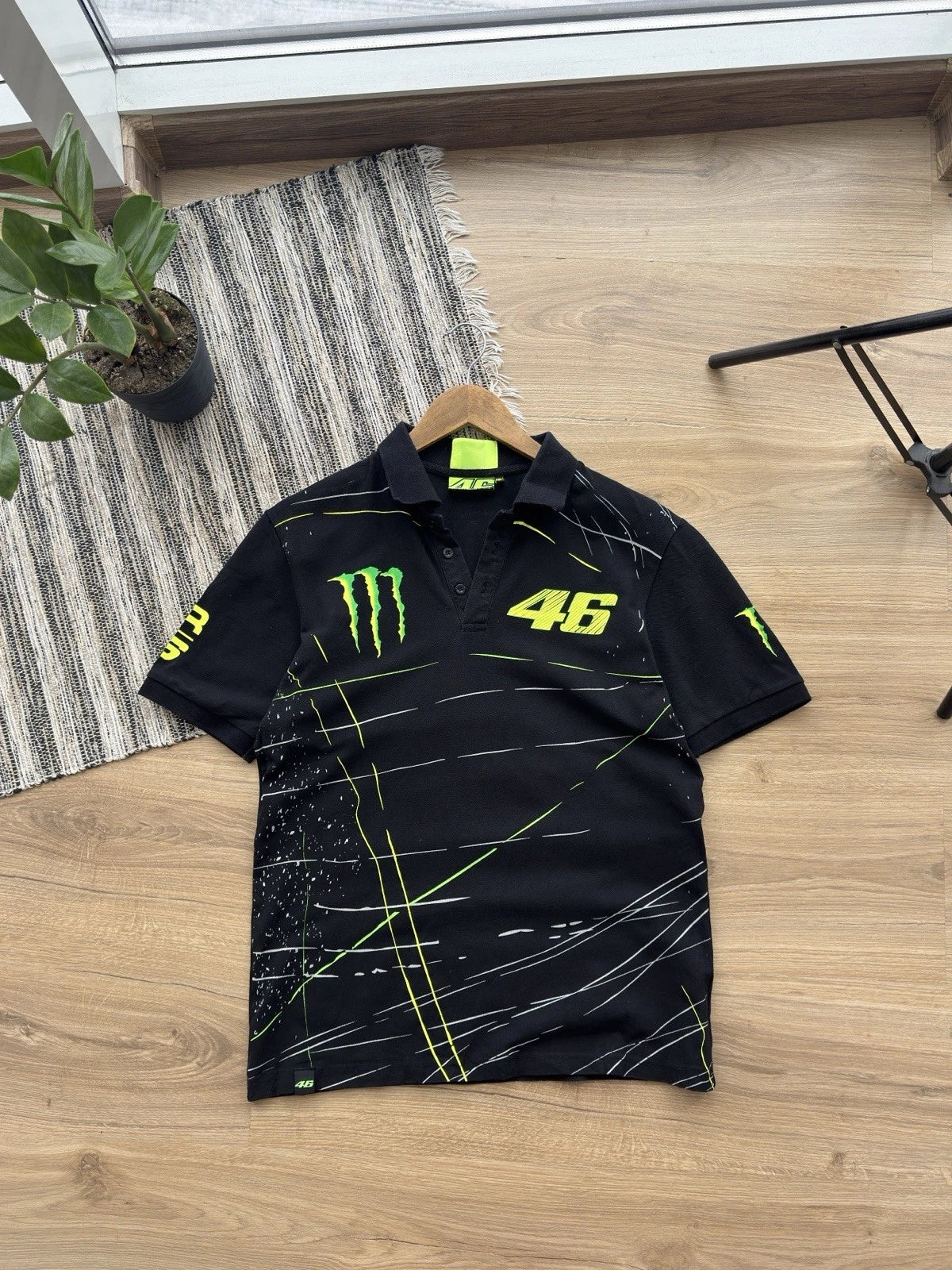 Vintage Y2K Monster Energy Valentino Rossi 46  Black Polo T-Shirt size M