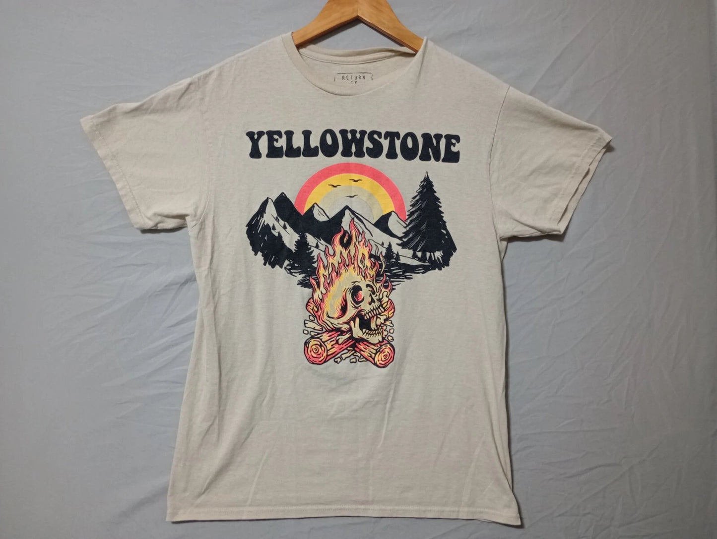 Yellowstone Return To Sender T Shirt Beige Sz M Skull Boho Hippie Tv Show